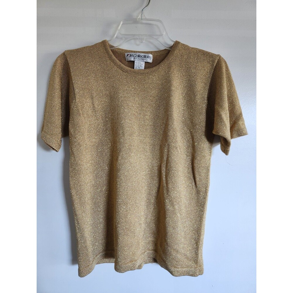 JH COLLECTIBLES Petite Vintage Gold Sparkle Thread Party Top Size PS Holiday